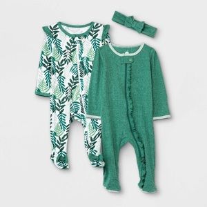 Baby Girls' 2pk Sleep N' Play with Headwrap - Cloud Island™ Green (size 3-6)